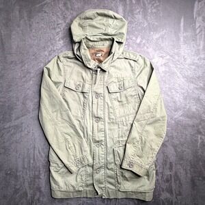 Vtg J.Crew Jacket Women M Green 100% Cotton Field Hooded Utility Lightweight Y2K